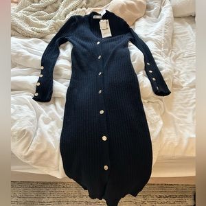 Black Zara sweater dress with gold buttons